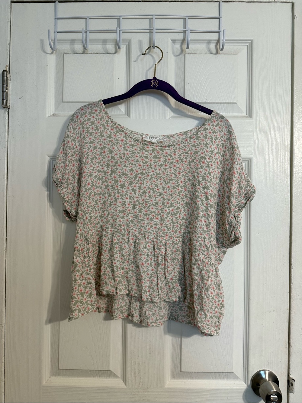 Hippie Rose Pink & Green Floral Peplum Top